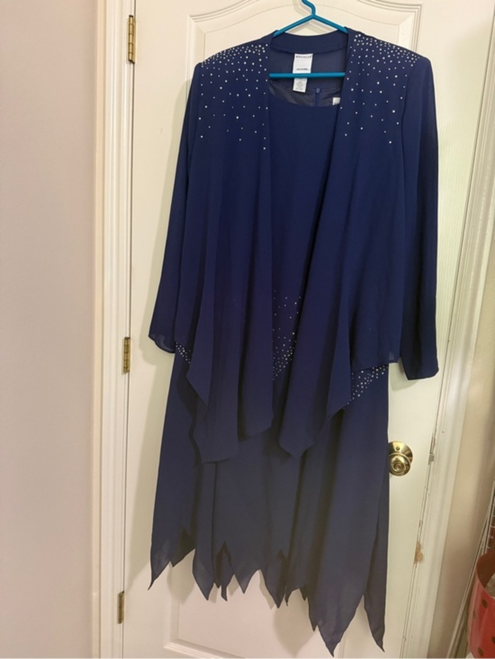 Regalia Evenings Navy Crystal-Accent Draped Evening Dress with Jacket